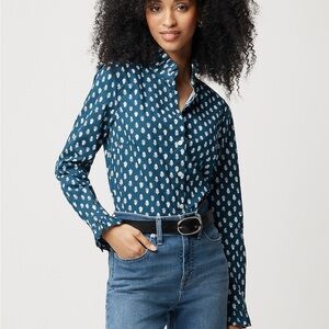 Printed ruffle button-up shirt
